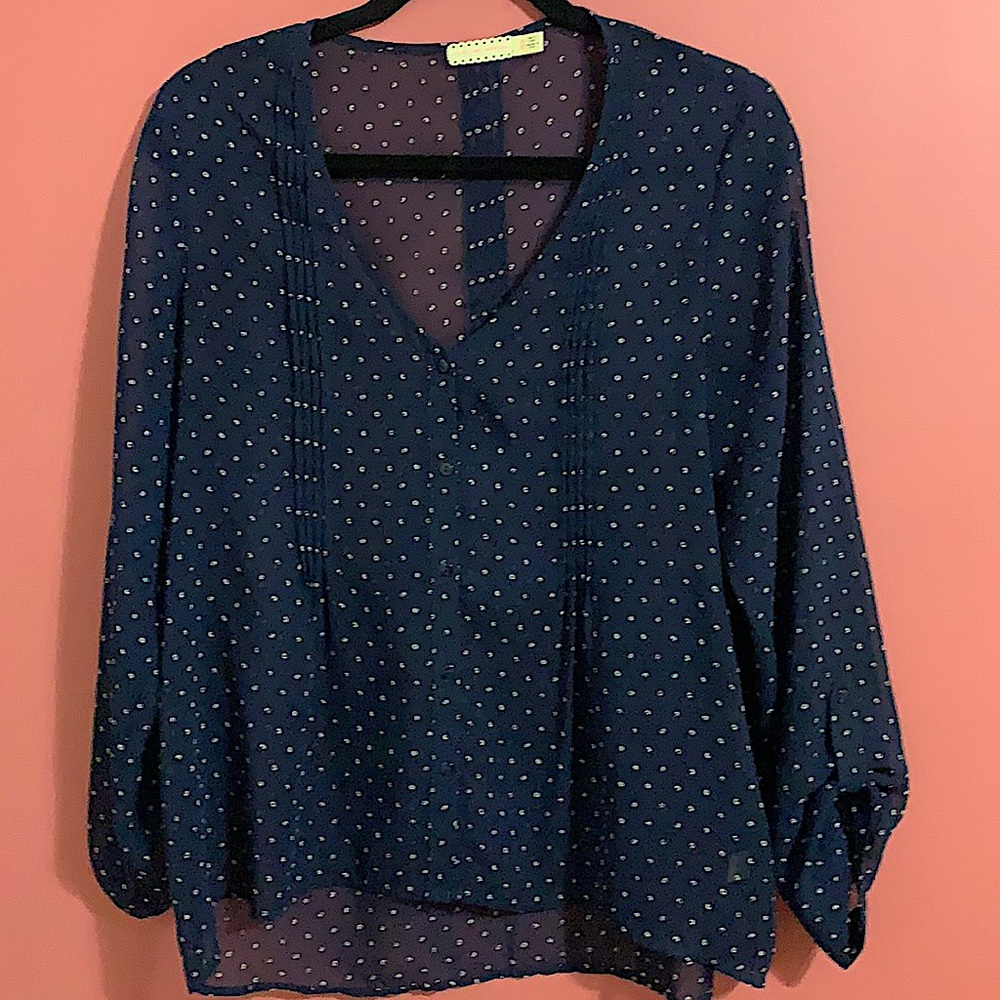 Like New ! Navy Polka Dot Sheer Blouse